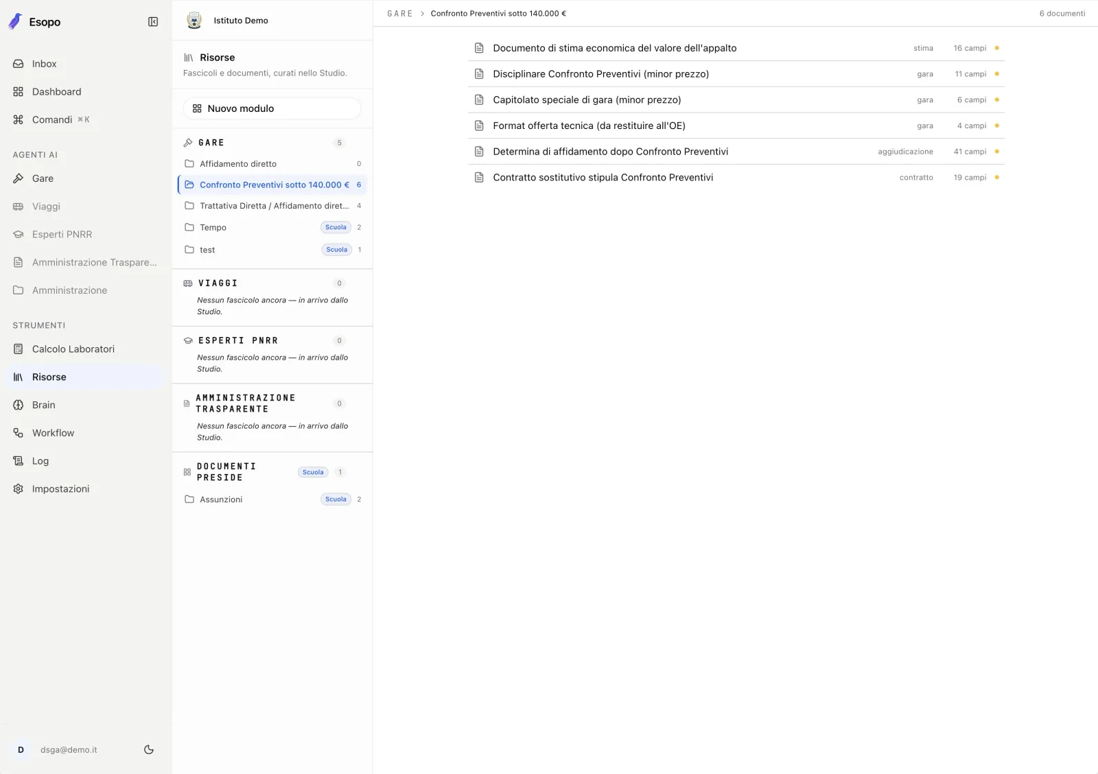 Risorse di Esopo: catalogo di fascicoli e documenti della scuola, organizzati per modulo